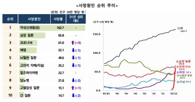 한국인 사망원인 순위 1위는 OO [1위부터 5위까지 연령대별 순위 현황]