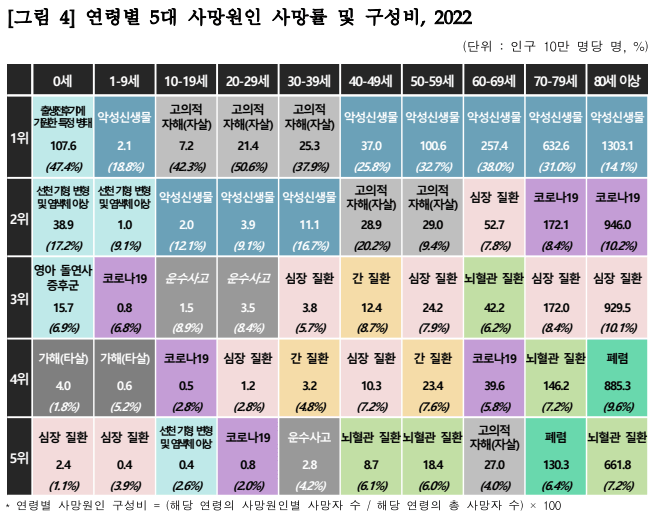 한국인 사망원인 순위 1위는 OO [1위부터 5위까지 연령대별 순위 현황]