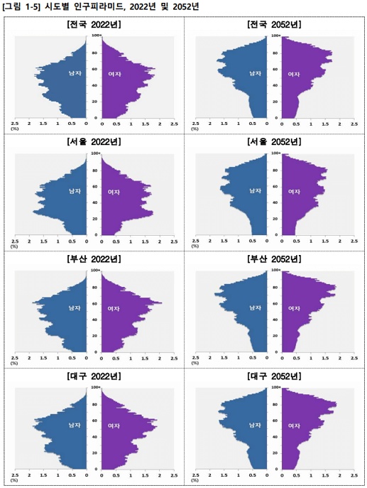 통계청이 예측한 2052년 시도별 인구수 및 주요내용 총정리 [인구 피라미드]