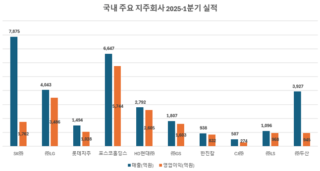 국내 주요 지주회사 25년 1분기 실적 현황